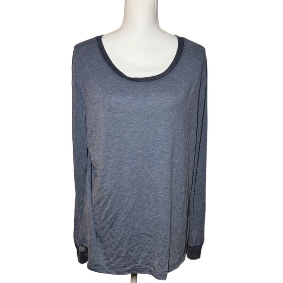Treasure & Bond Tops - Treasure & Bond Scoop Neck Long Sleeve Top Large Blue Good Heathered Relaxed